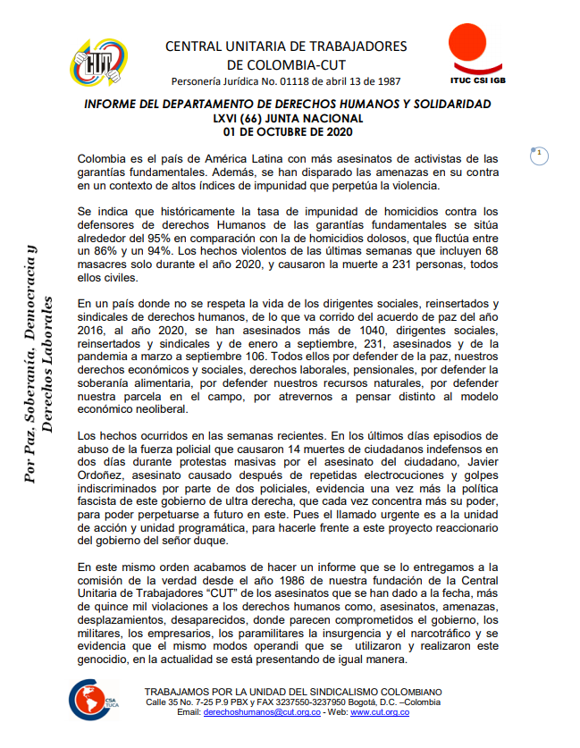 Informe del Departamento de Derechos Humanos LXVI (66) Junta 